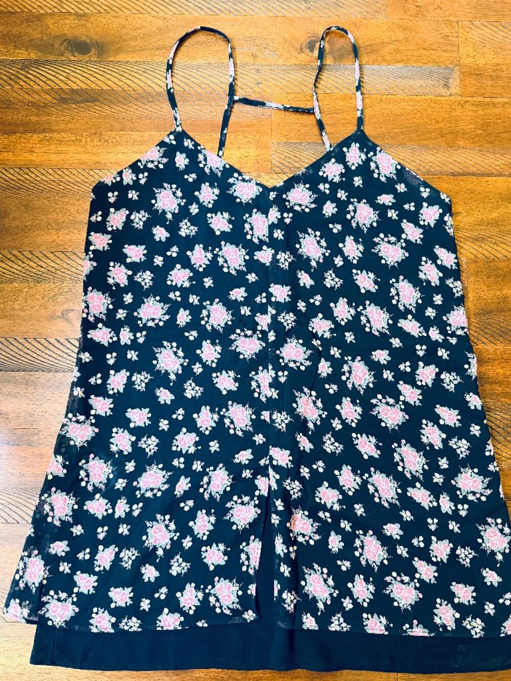 Fun & Flirty Forever 21 Black Floral Chiffon Strappy Cami Tank Top- M